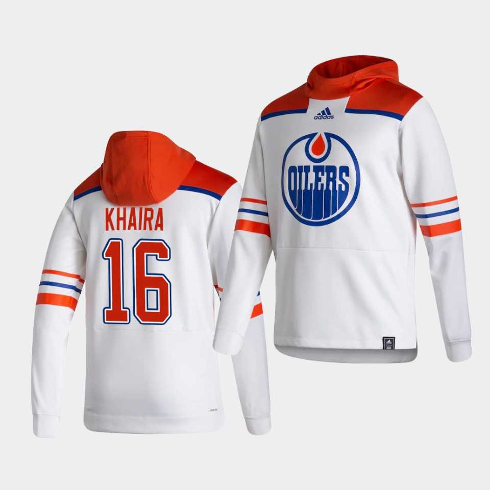 Men Edmonton Oilers 16 Khaira White NHL 2021 Adidas Pullover Hoodie Jersey